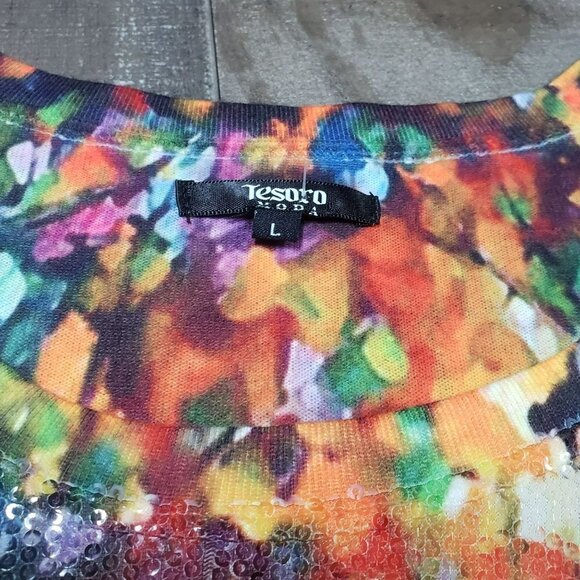 𝅺TESA Moda Glowing Music Painting Blouse Sequins Art To Wear Water Color M - Picture 6 of 12